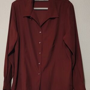 Christie & Jill Red Long Sleeve Blouse with Notched Collar